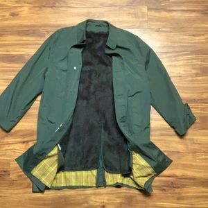 Removable fur lined trench coat.  Jade/grey color large coat